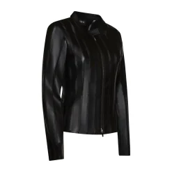 Black Nappa Leather And Organza Jacket | Fratelli Rossetti