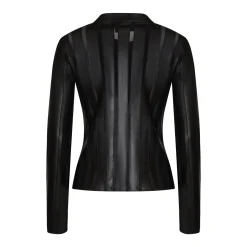 Black Nappa Leather And Organza Jacket | Fratelli Rossetti