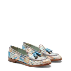 Brera Loafer In Light Blue Embroidered Fabric | Fratelli Rossetti