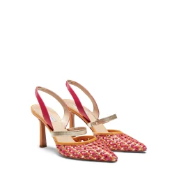Fuchsia And Platinum Woven Leather Slingback Sandal | Fratelli Rossetti