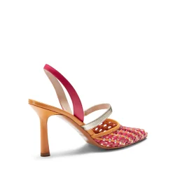 Fuchsia And Platinum Woven Leather Slingback Sandal | Fratelli Rossetti