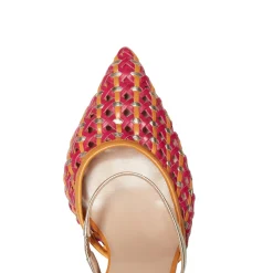 Fuchsia And Platinum Woven Leather Slingback Sandal | Fratelli Rossetti