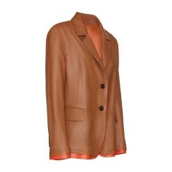 Tan Nappa Leather Blazer With Contrasting Edging | Fratelli Rossetti