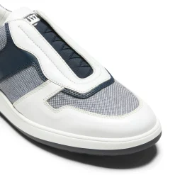 White And Blue Leather And Fabric Sneakers | Fratelli Rossetti