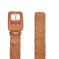 Women's Cognac Woven Leather Belt | Fratelli Rossetti