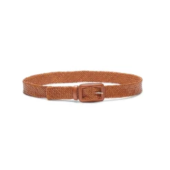 Women's Cognac Woven Leather Belt | Fratelli Rossetti